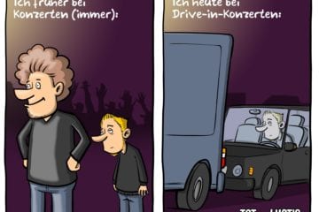 Cartoon: Nachteile von Drive-In-Konzerten